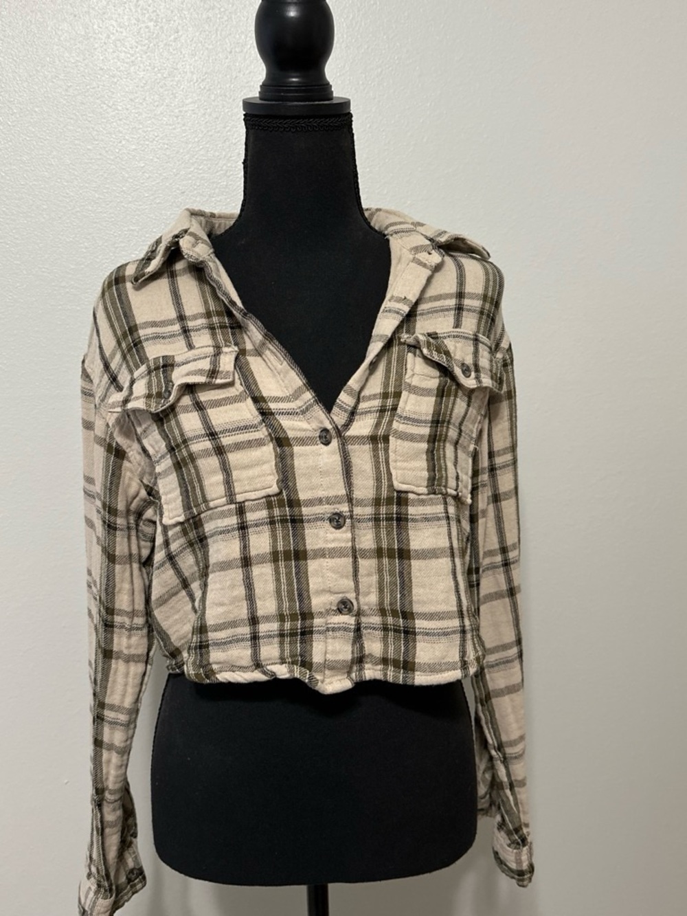 Ci Sono Plaid Collection Shirt Jacket in Beige and Olive